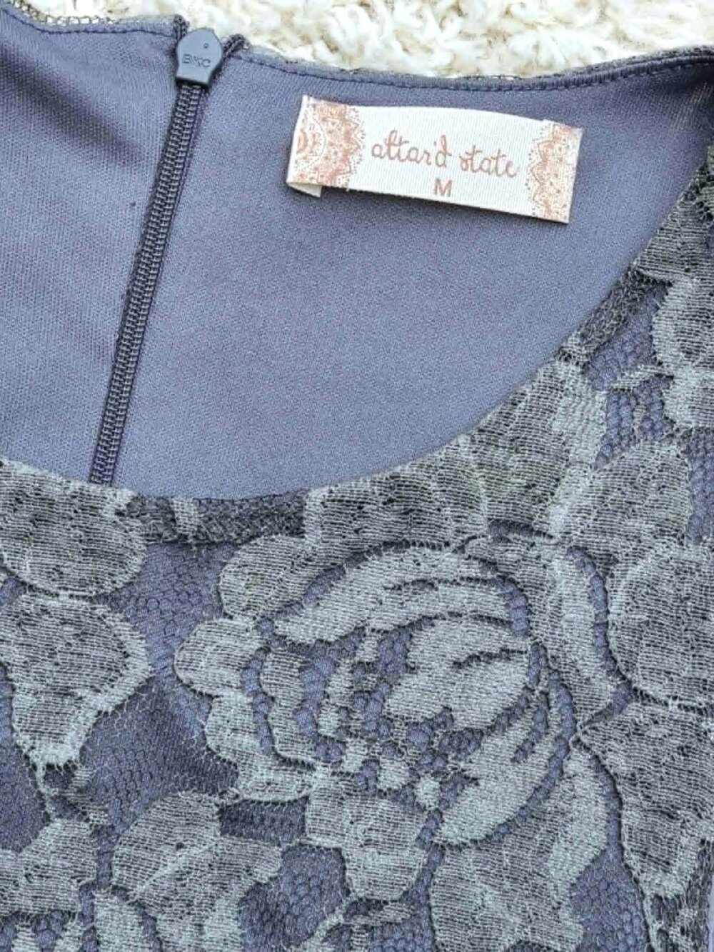 Altar’d State Gray Lace Fit & Flare Dress, Romantic Sleeveless Midi, Size M, EUC - Picture 10 of 12